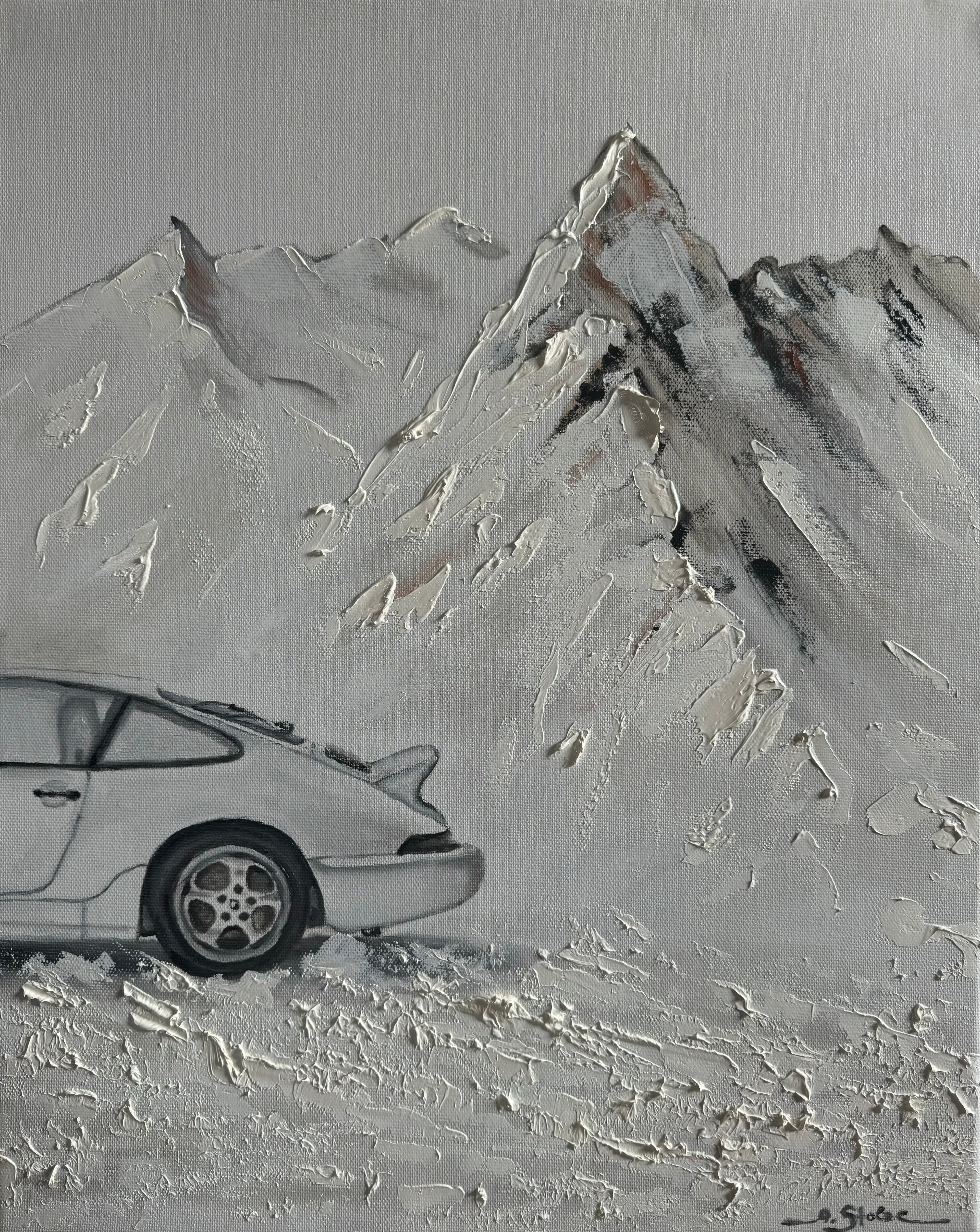 Weiße Flitzer im Winter – Zweiteiliges Ölgemälde