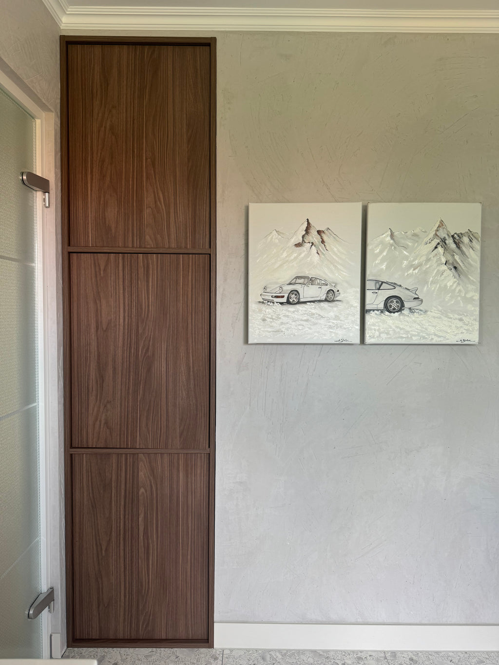 Weiße Flitzer im Winter – Zweiteiliges Ölgemälde